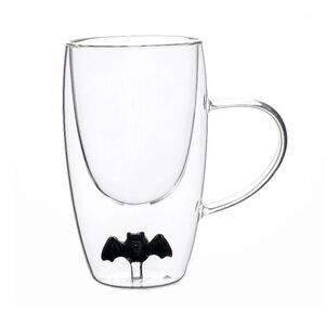 Coffee Glass Mug Clear with Black Bat. 11.5 OZ way to Celebrate. New. Tea Mug